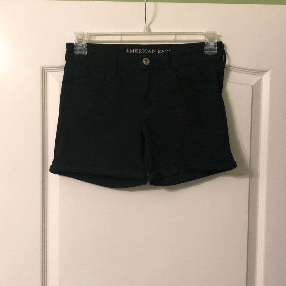 super stretch black jean shorts